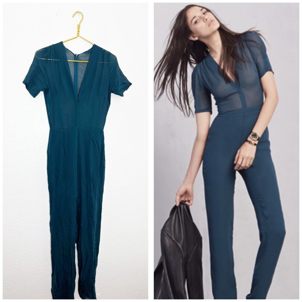 Reformation Crown Jumpsuit Jade Size XS Teal  Semi Sheer Straight Leg Chic